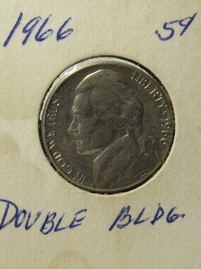 1966 Jefferson Nickel – Doubled Die Reverse (DDR) "Double Bldg" Error – Circulat